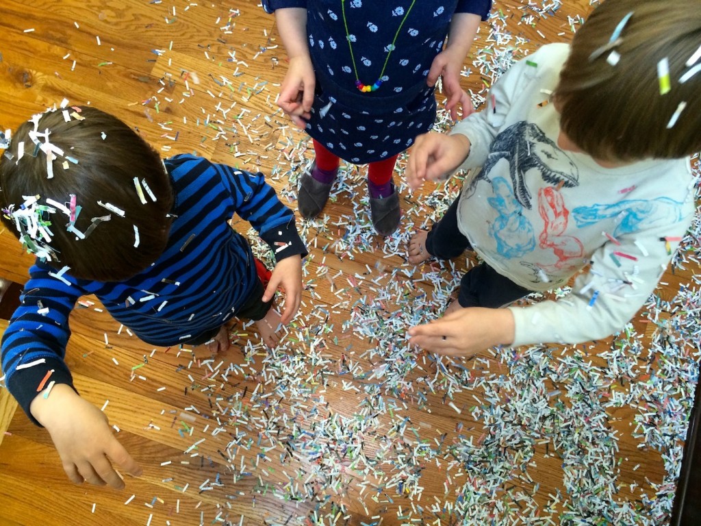 shredded paper sensory play