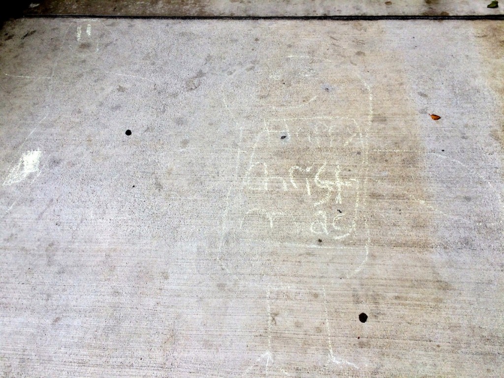Remains of a Beedle chalk drawing outside the library after a couple days of rain.
