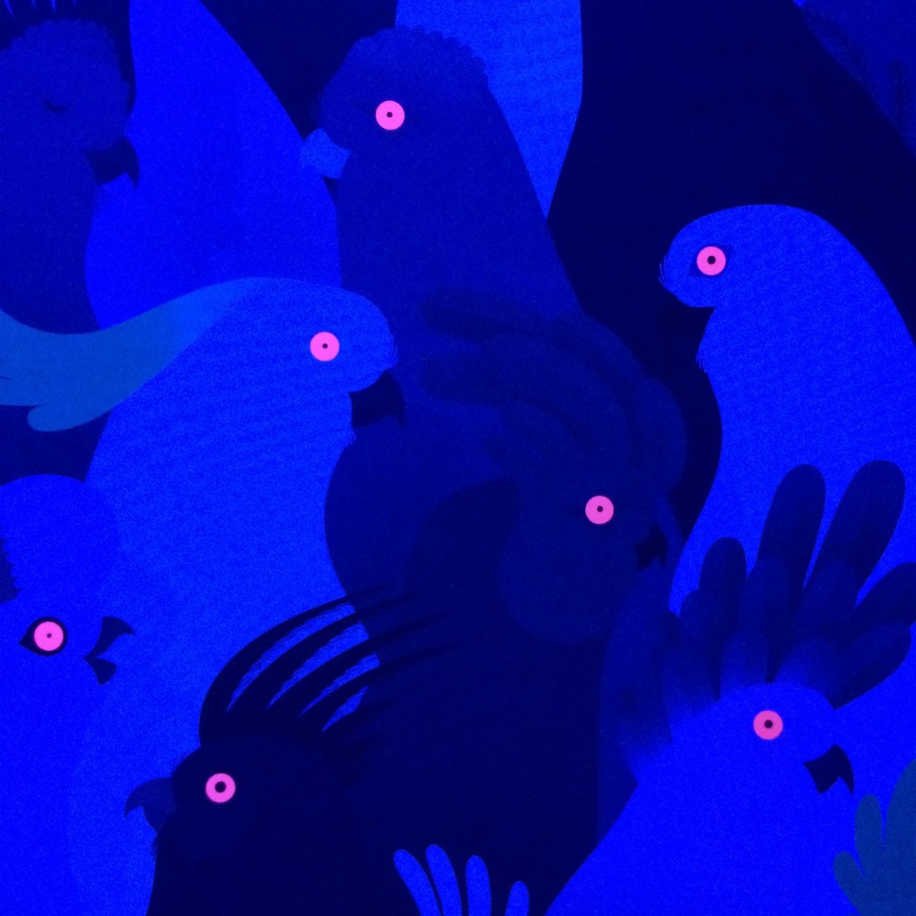 Beautiful Birds by J. Roussen and E. Walker under black light
