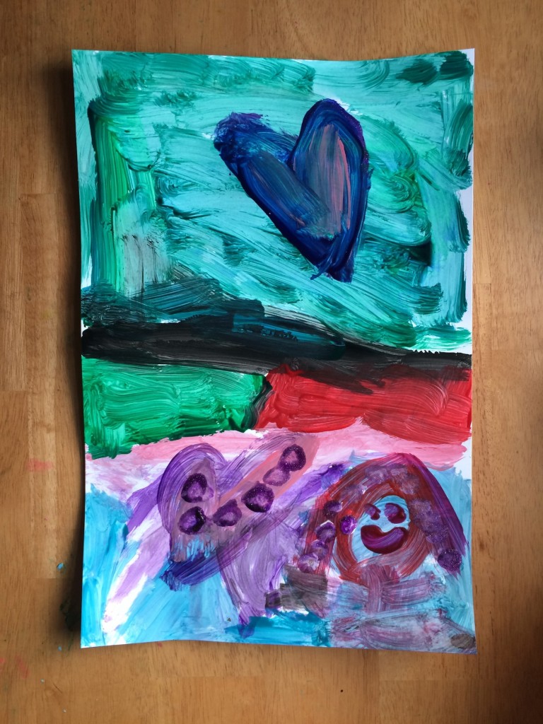 Recycled child's painting on 18x12 paper for DIY art calendar