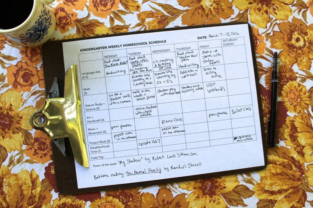 Kindergarten Weekly Schedule Homeschool